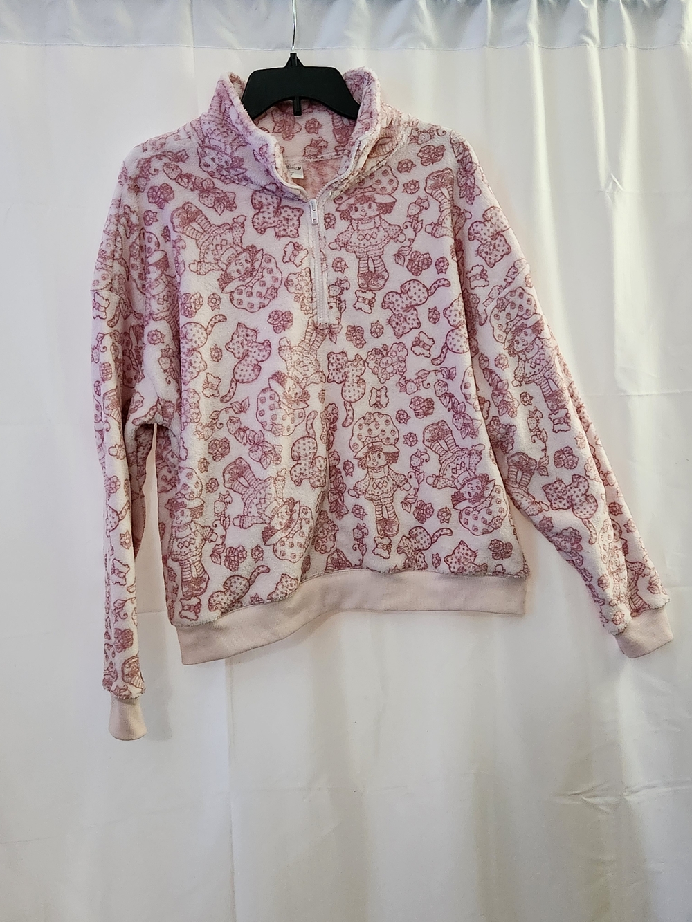 Strawberry Shortcake Cozy Pink Plush Half-Zip Pullover Hoodie